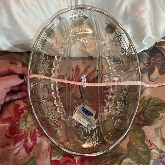 Vintage MCM SILVER CITY GLASS CO Sterling on Crystal Serving Tray Floral Design - Picture 12 of 17